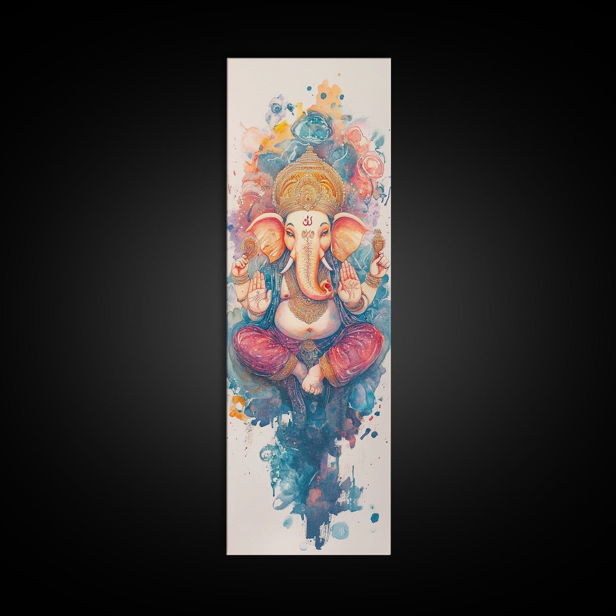 Ganesh wall art spiritual framed canvas print, Hindu god art, vibrant festival decor, meditation room art, sacred Indian home decor