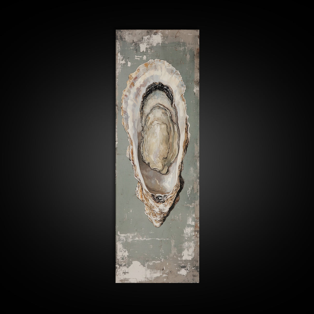 Canvas Print Rustic Oyster Shell Painting Coastal Kitchen Decor Wabi Sabi Art Living Room Art Nautical Wall Art Coastal Kitchen Decor