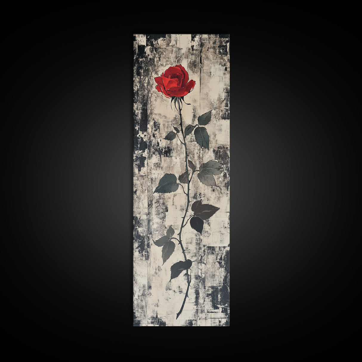 Monochrome Rose Canvas Print, Minimalist Black and White Art, Modern Botanical Print, Above Bed Wall Art, Tall Narrow Art, Framed Canvas Print