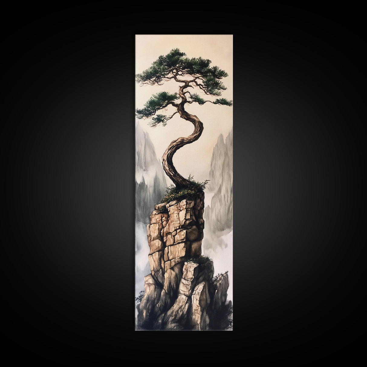 Framed Canvas Print Wabi Sabi Art Coastal Landscape Nautical Wall Art Pine Tree Artwork Living Room Decor Above Couch Art Serenity Gift