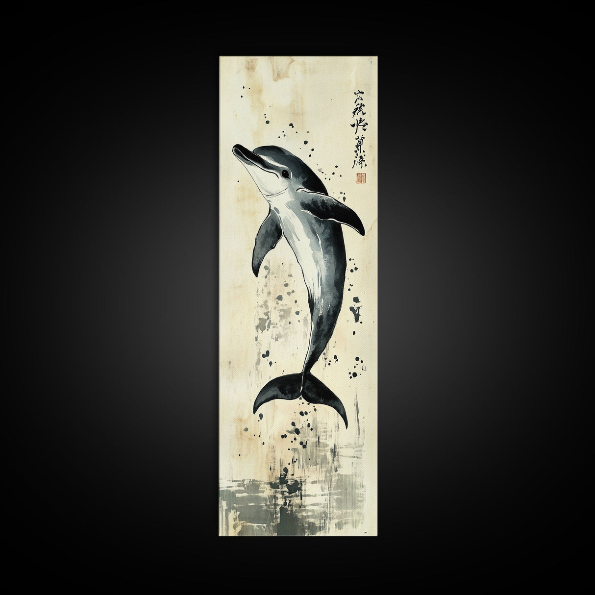Canvas Print Dolphin Painting Coastal Nautical Wall Art with Splash Effect, Living Room Above Sofa Art, Bedroom Decor, Coastal Art Print