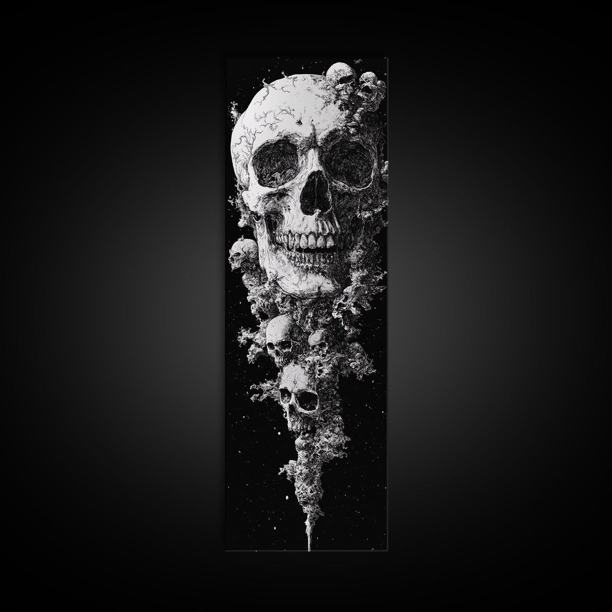 Skull Painting Print - Horror Decor - Witchy Decor - Tall Narrow Art - Framed Canvas Print - Skinny Wall Art - Skull Painting - Skull Wall Art