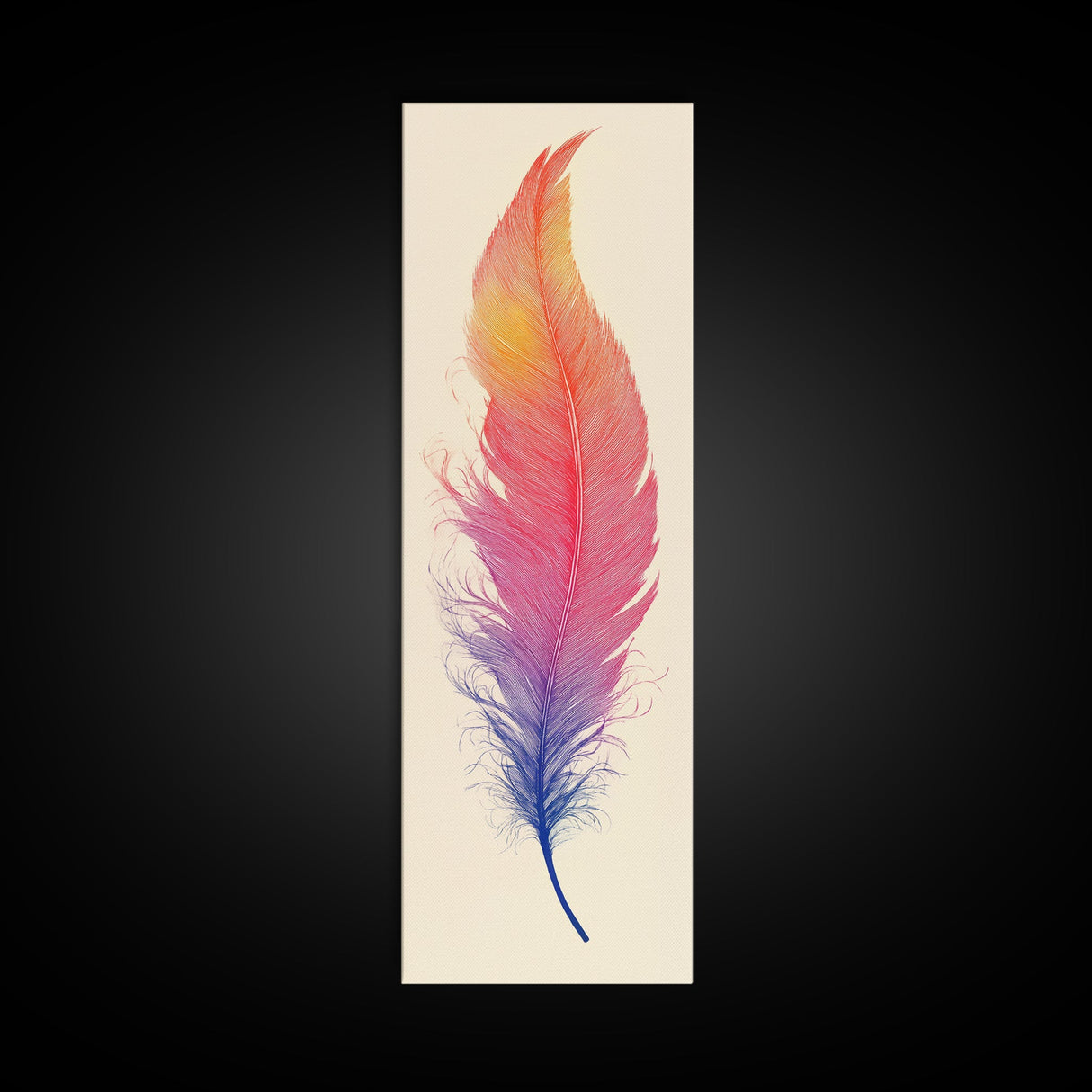 Funky Feather Painting Print - Framed Canvas - Home Decor - Tall Narrow Art - Feather Wall Art - Southwestern Decor