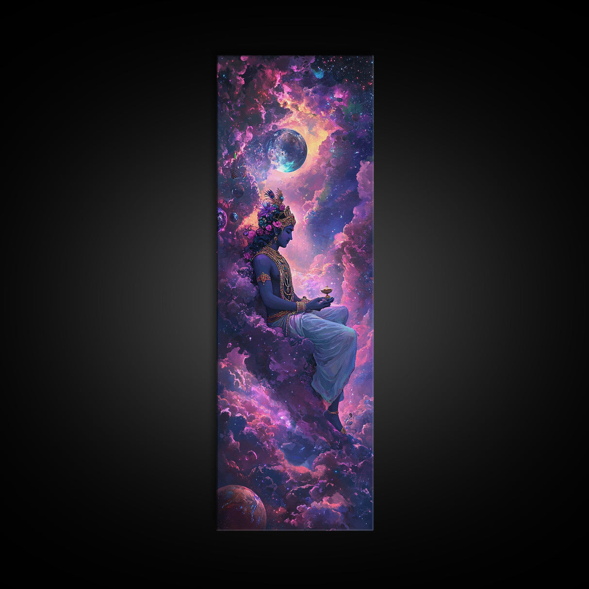 Radha Krishna Painting Print, Framed Canvas Print, Krishna Wall Art, Tall Vertical Art, Skinny Art, Indial Art, Krishna Painting, Galaxy Krishna Art