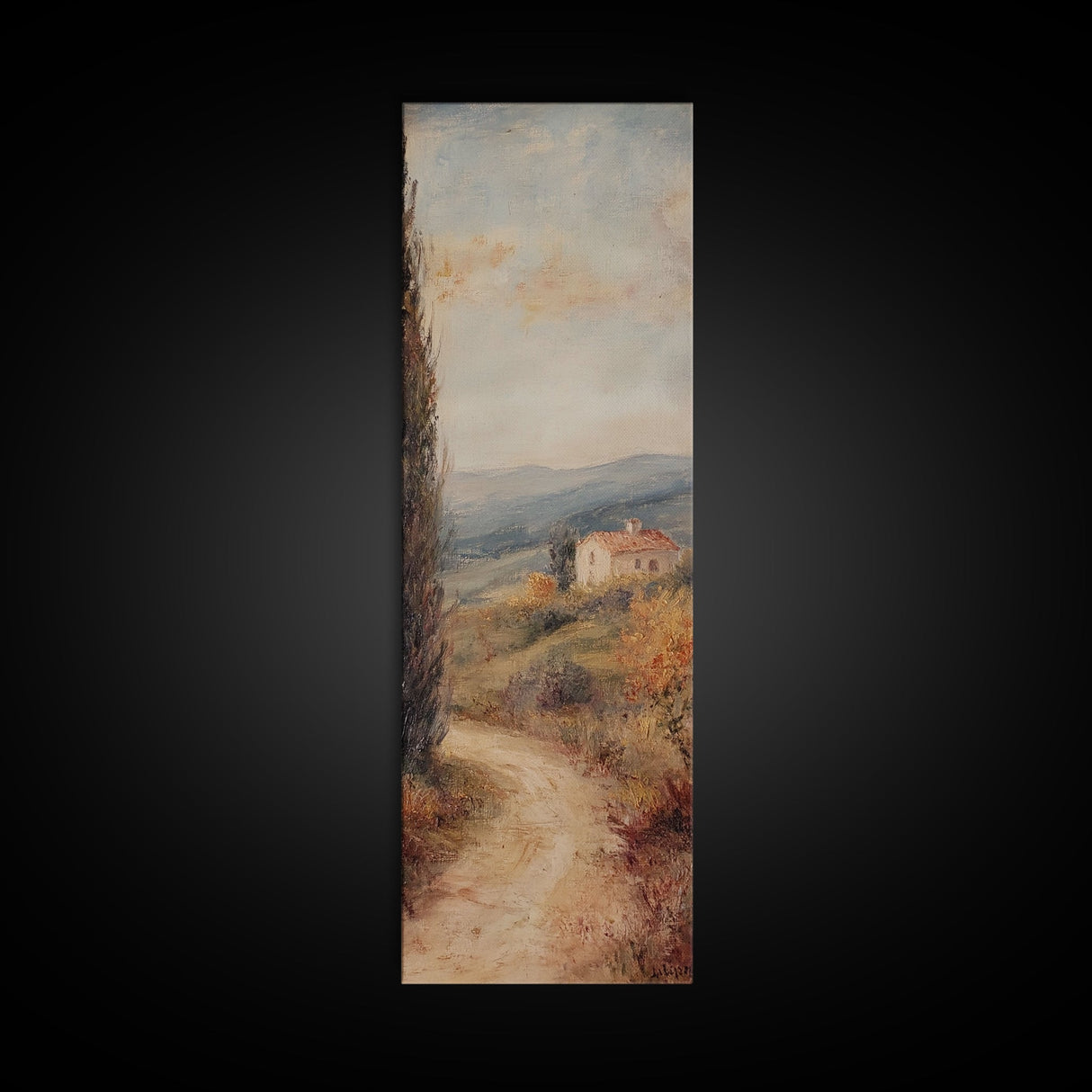 Framed Canvas Print of Coastal Landscape Art in Tuscany Style, Farmhouse Rustic Decor, Minimalist Art, Above Sofa Art, Living Room Wall Art, Tall Narrow Art