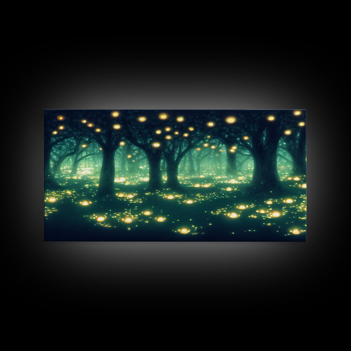 Fireflies At Night In A Fantasy Forest, Framed Ready To Hang Canvas Print, beautiful wall art, guest room decor