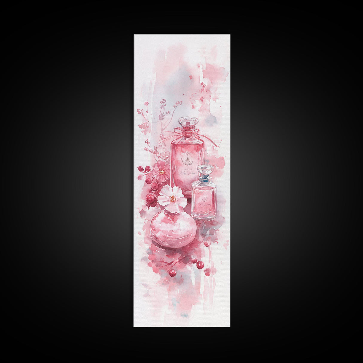 Elegant Perfume Bottles Framed Canvas Print Pink Abstract Art Wabi Sabi Decor Light Pink Bedroom Artwork Feminine Minimalist Wall Art