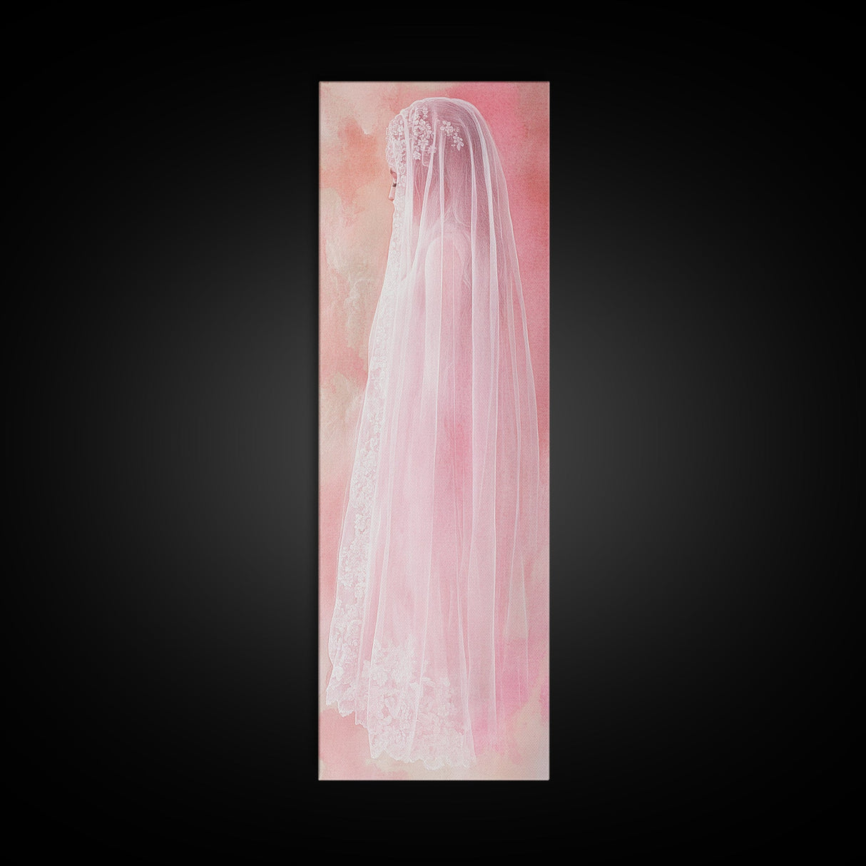 Delicate Bridal Veil Framed Canvas Print Feminine Pink Wall Art Wabi Sabi Minimalist Romantic Bedroom Artwork Unique Wedding Gift Idea