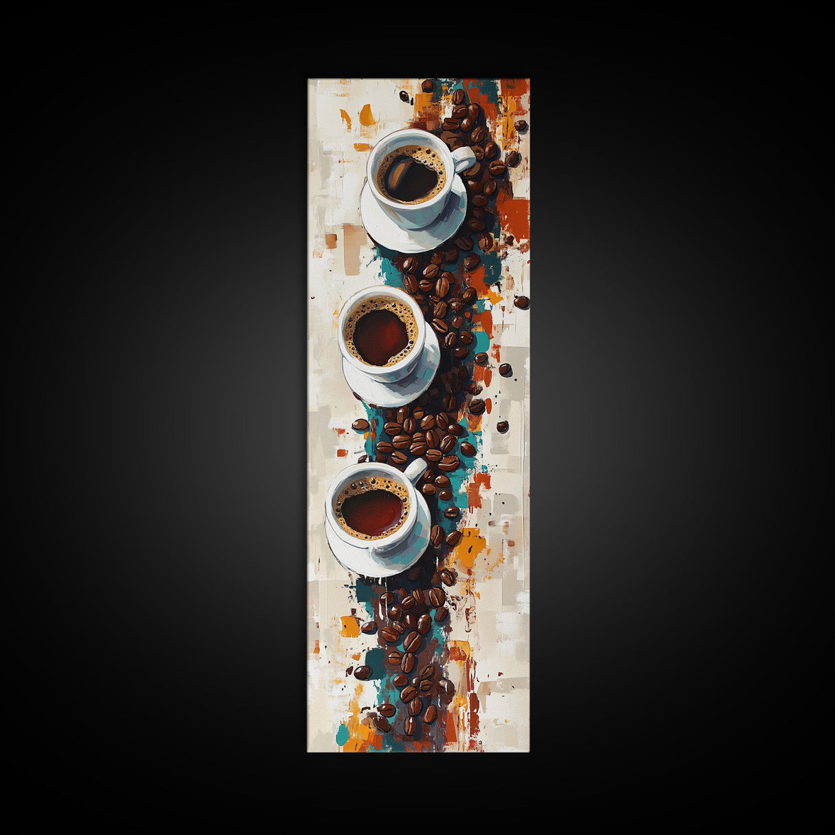 Espresso Cups Vertical Framed Canvas Print Coffee Wall Art Kitchen Long Narrow Rustic Farmhouse Art Living Room Decor
