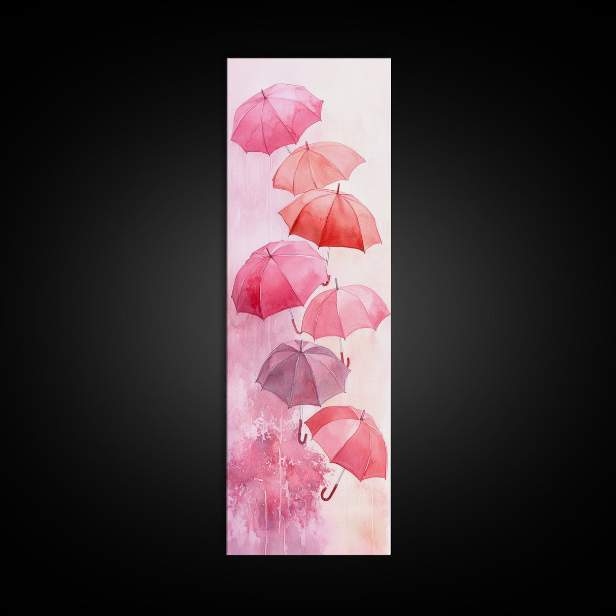 Light Pink Umbrella Canvas Print Above Sofa Art Long Narrow Wall Art Whimsical Art Cherry Blossom Painting Pink Abstract Art Vertical