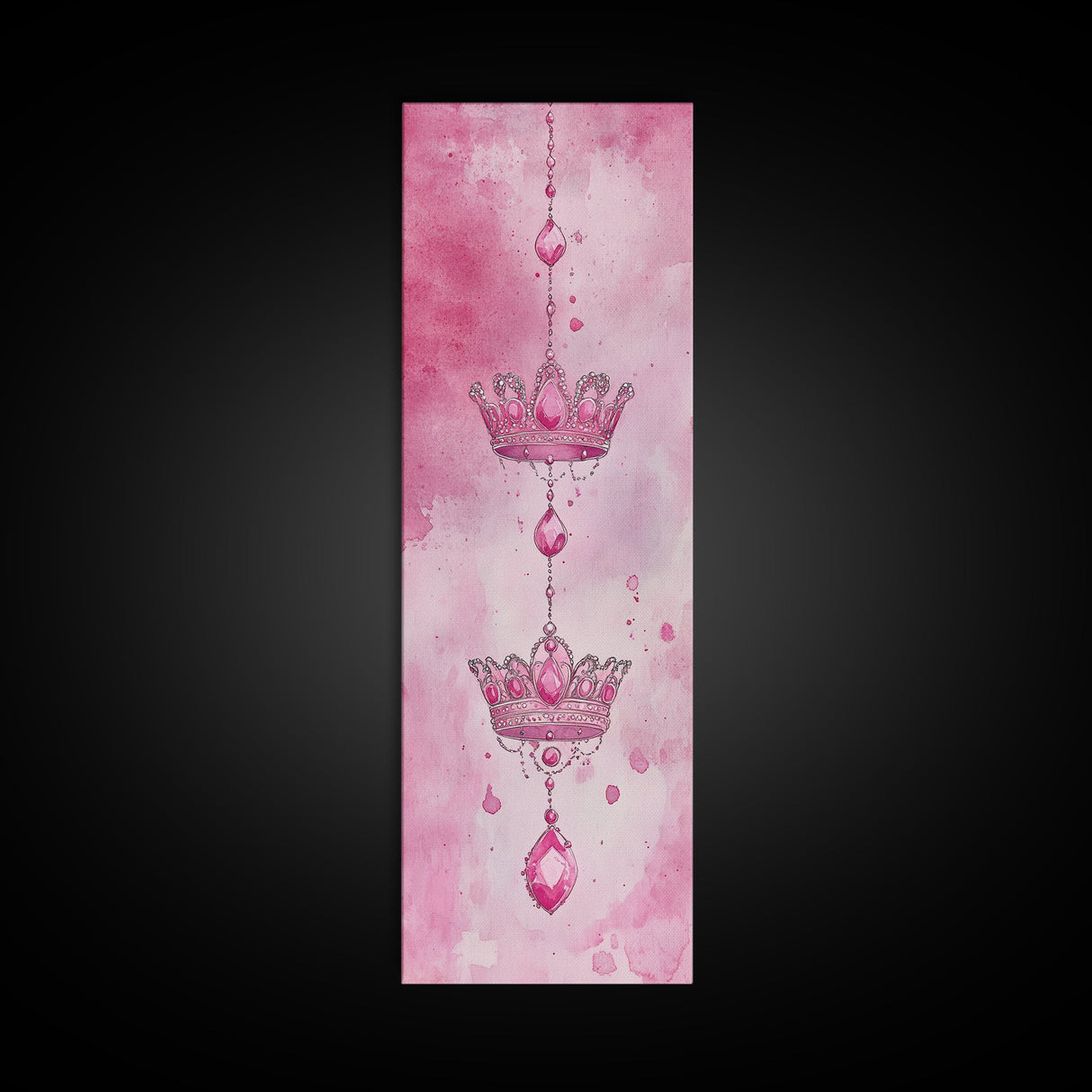 Regal Crown Gem Painting Framed Canvas Print Featuring Pink Abstract Art with Sparkling Gemstone Accents for Whimsical Wall Art Spaces