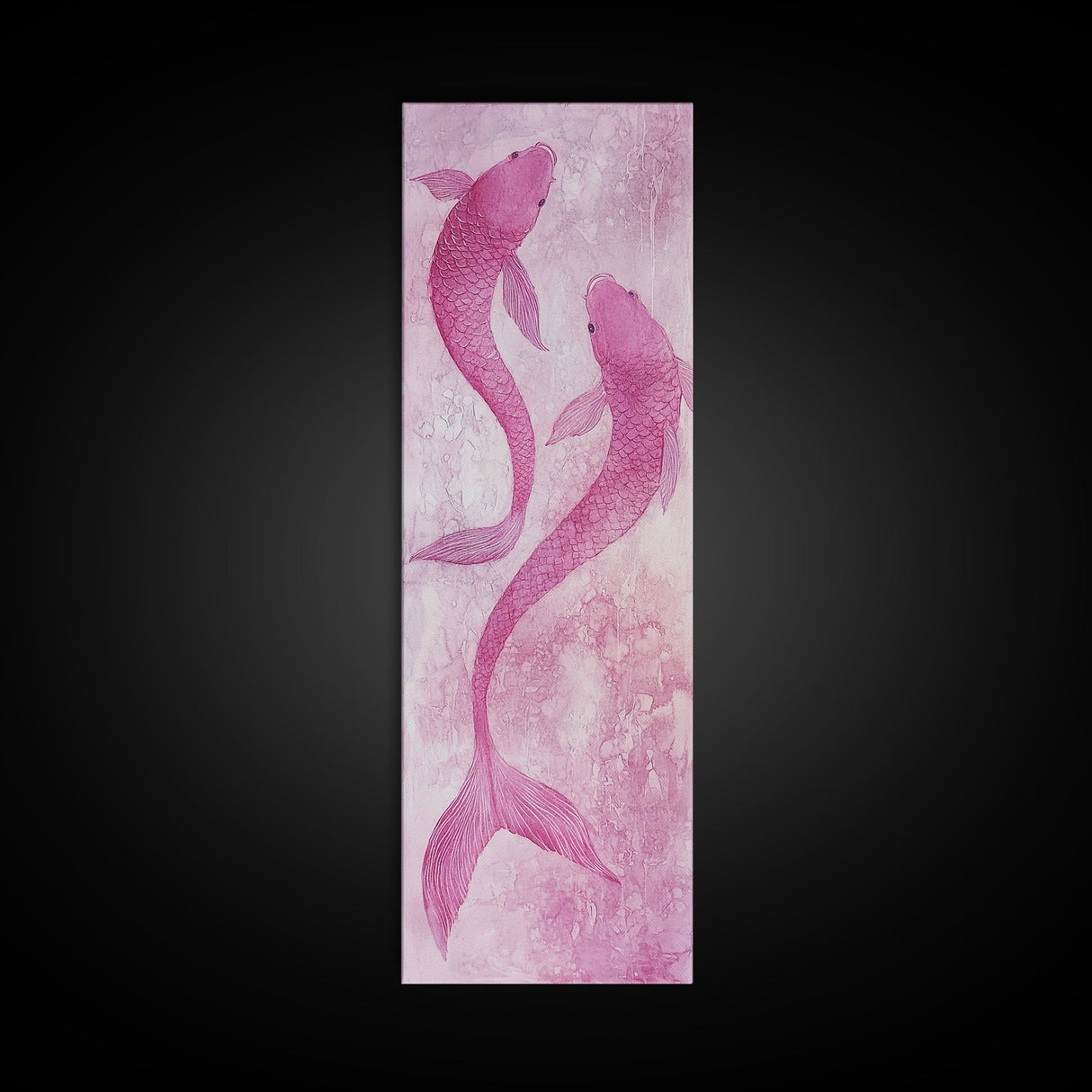 Koi Fish Painting Framed Canvas Print Light Pink Wall Art Long Narrow Wall Art Bedroom Art Above Bed Art Gift Idea Living Room Art