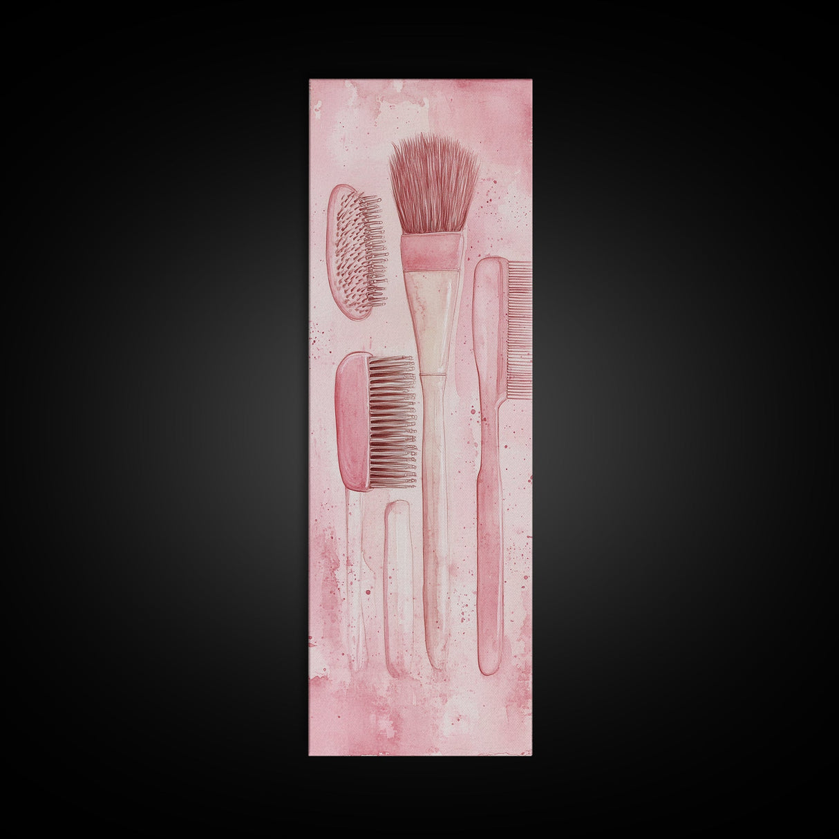 Hairbrushes And Combs Framed Canvas Print Light Pink Wall Art Minimalist Art Long Narrow Wall Art Tall Skinny Art Gift Idea
