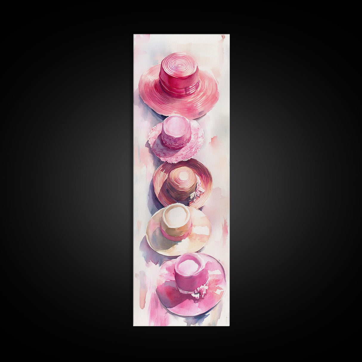 Vertical Hat Art Canvas Print Pink Abstract Fashion Painting Living Room Decor Skinny Wall Art Boho Minimalist Gift Idea
