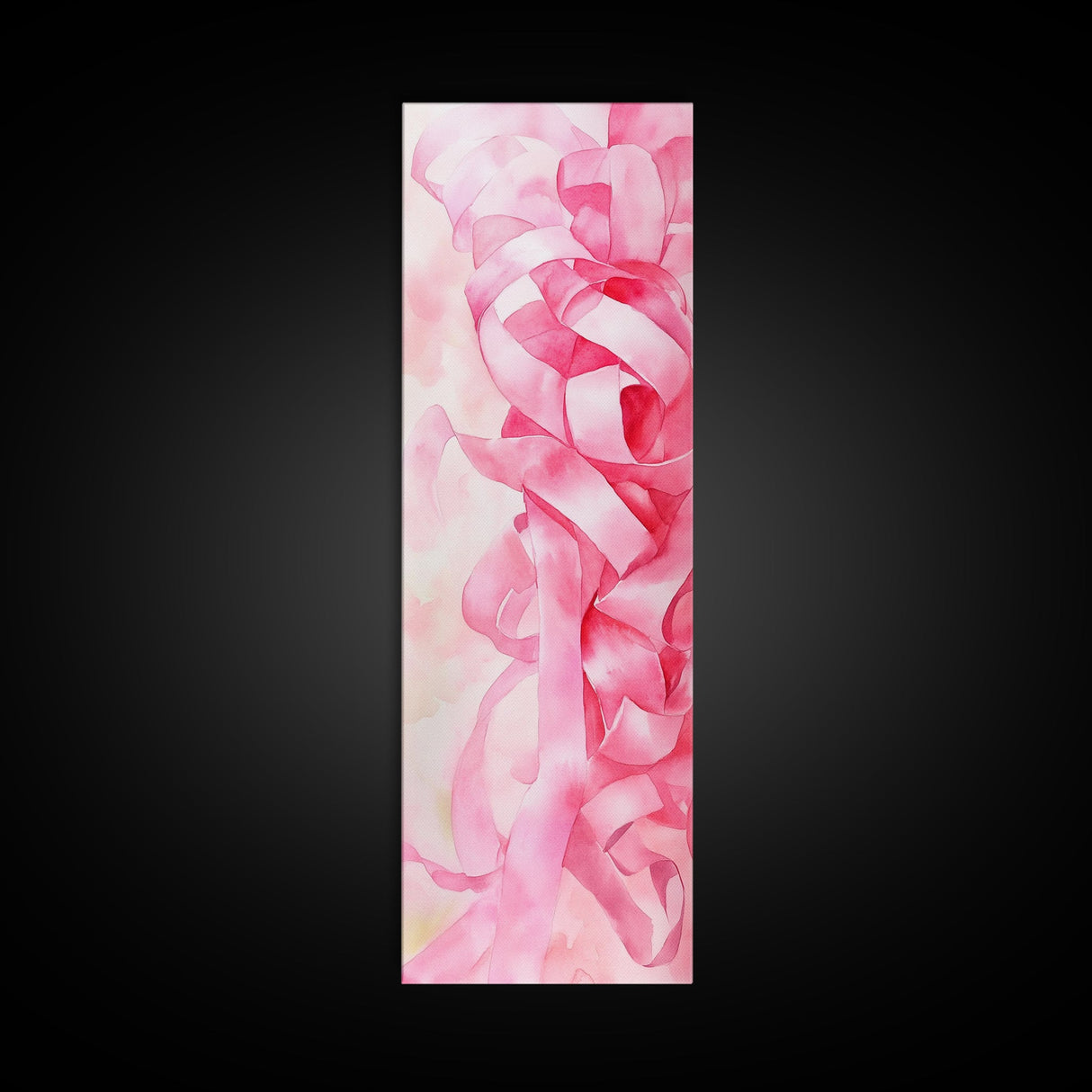 Pink Ribbons Canvas Print Abstract Feminine Wall Art Whimsical Vertical Decor Skinny Boho Gift Idea Light Pink Aesthetic