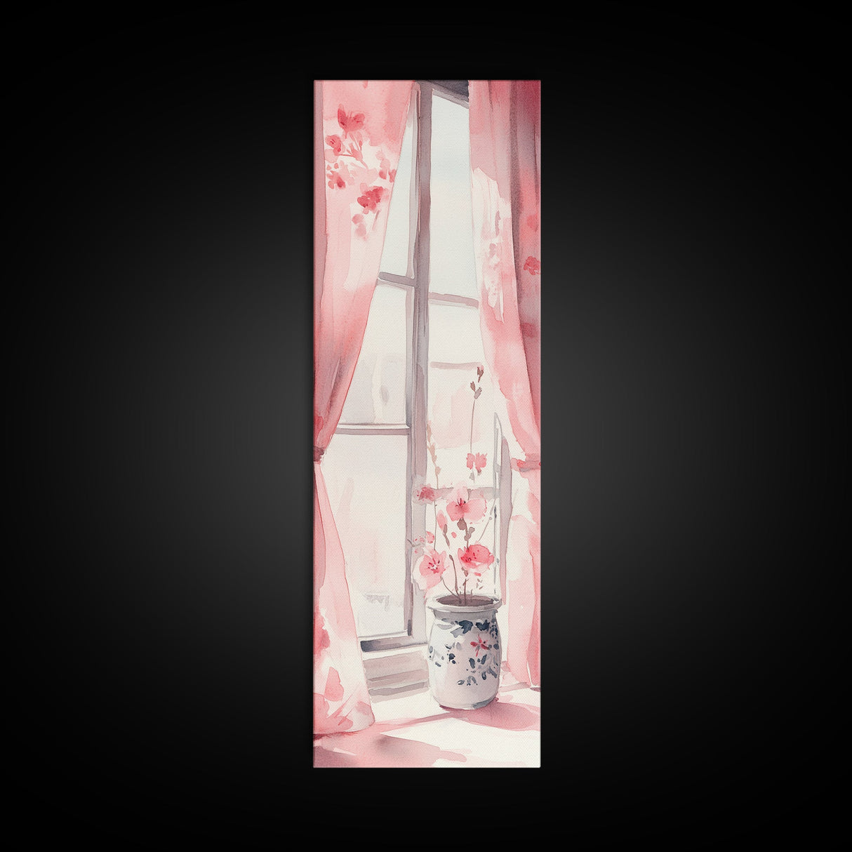 Sunlit Cherry Blossoms by Window Canvas Print, Whimsical Pink Botanical Wall Art, Rustic Aesthetic Decor, Bedroom or Living Room Accent