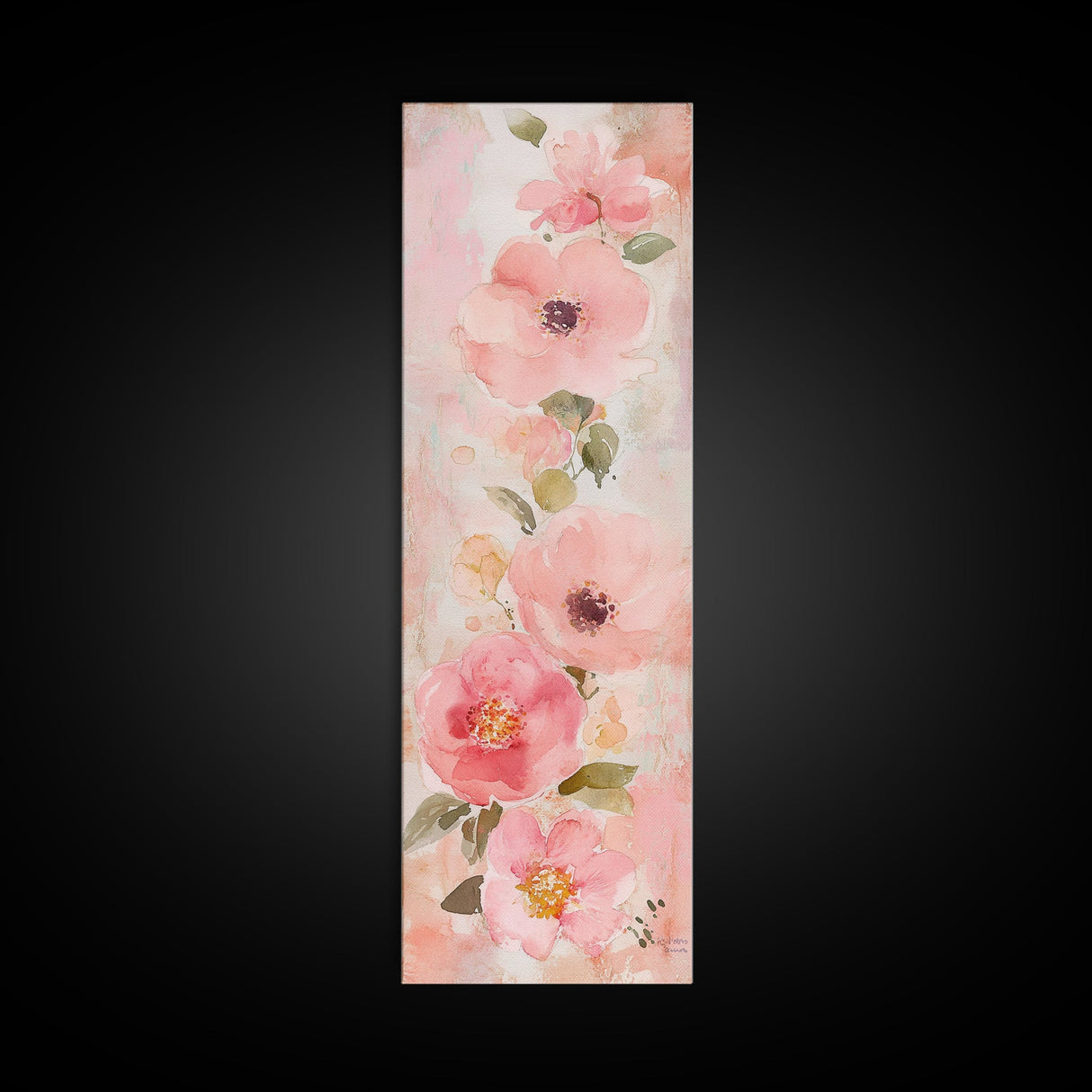 Delicate Floral Wildflower Framed Canvas Print Light Pink Botanical Prints Vertical Wall Art Tall Narrow Art Rustic Living Room Art
