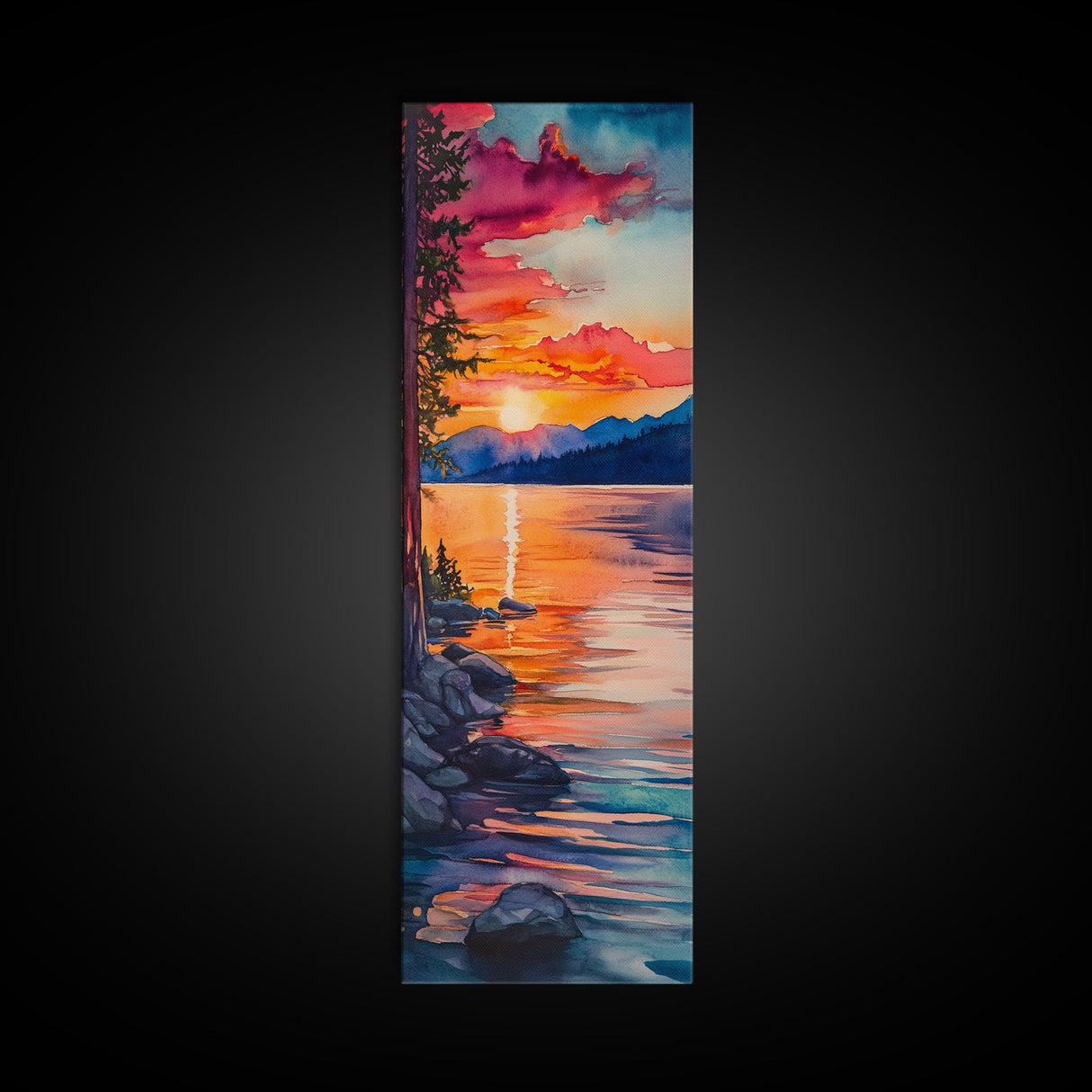 Framed Canvas Print Sunset Landscape Coastal Decor Smoky Mountain Art Nautical Painting Horizontal Wall Art Bedroom Art Christmas Gift