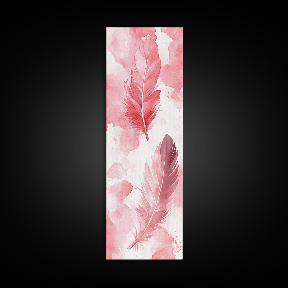Elegant Feather Art Framed Canvas Print Boho Wabi Sabi Decor Vertical Wall Art Minimalist Feather Design Light Pink Wall Art