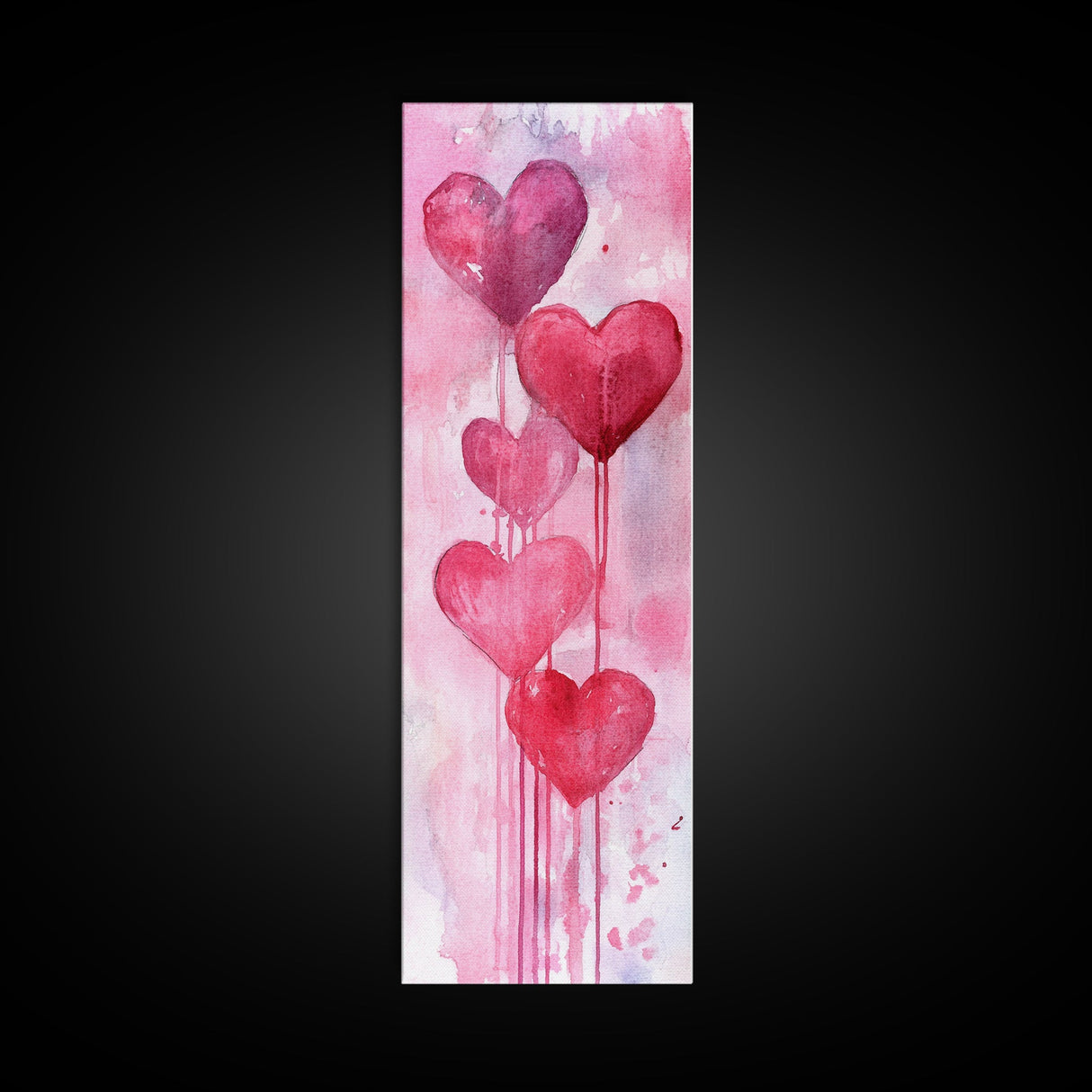 Dripping Heart Art Canvas Print, Moody Abstract Pink Wall Art, Romantic Living Room Art, Extra Vertical Skinny Tall Narrow Artwork