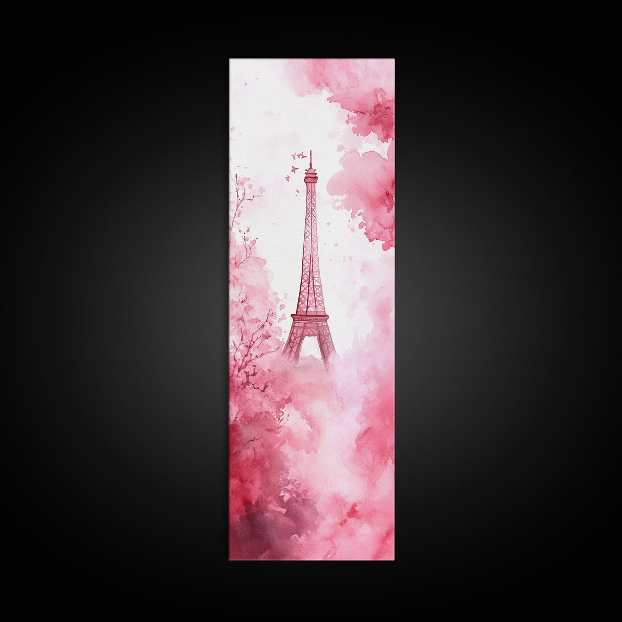 Eiffel Tower Painting Framed Canvas Print Romantic Parisian Wall Art Light Pink Decor Vertical Artwork Whimsical Home Accent Art