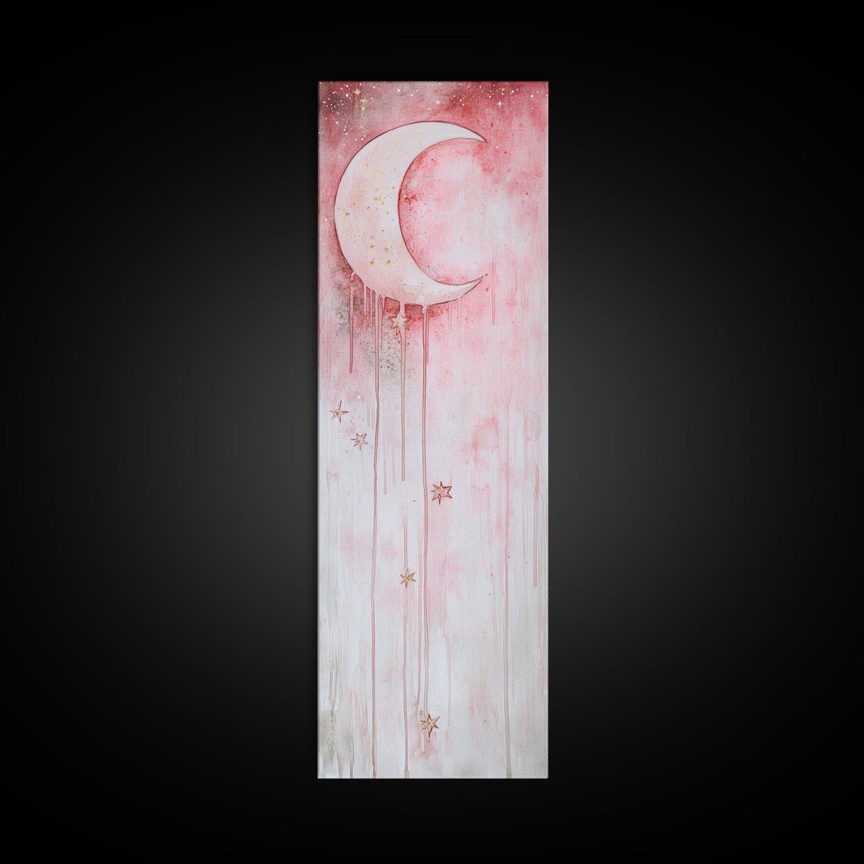 Crescent Moon Illustration Canvas Print Wabi Sabi Art Minimalist Bedroom Artwork Moon Oil Painting Rustic Fall Wall Decor Gift
