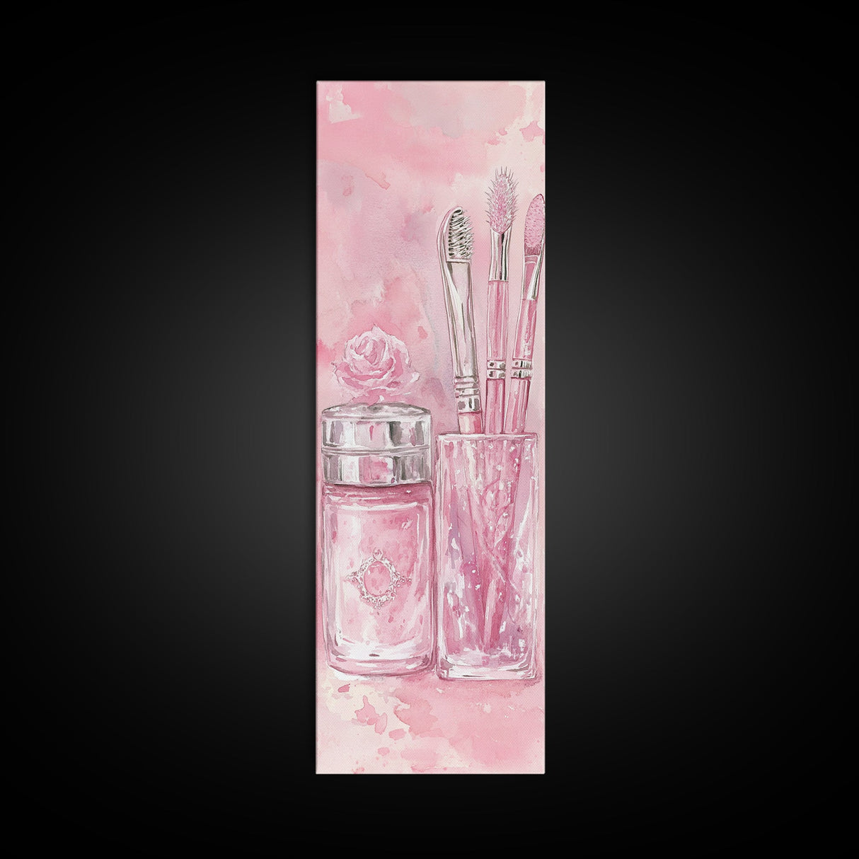 Delicate Makeup Illustration Canvas Print Pink Abstract Art Feminine Wall Decor Light Pink Wall Art Gift Idea Unique Painting