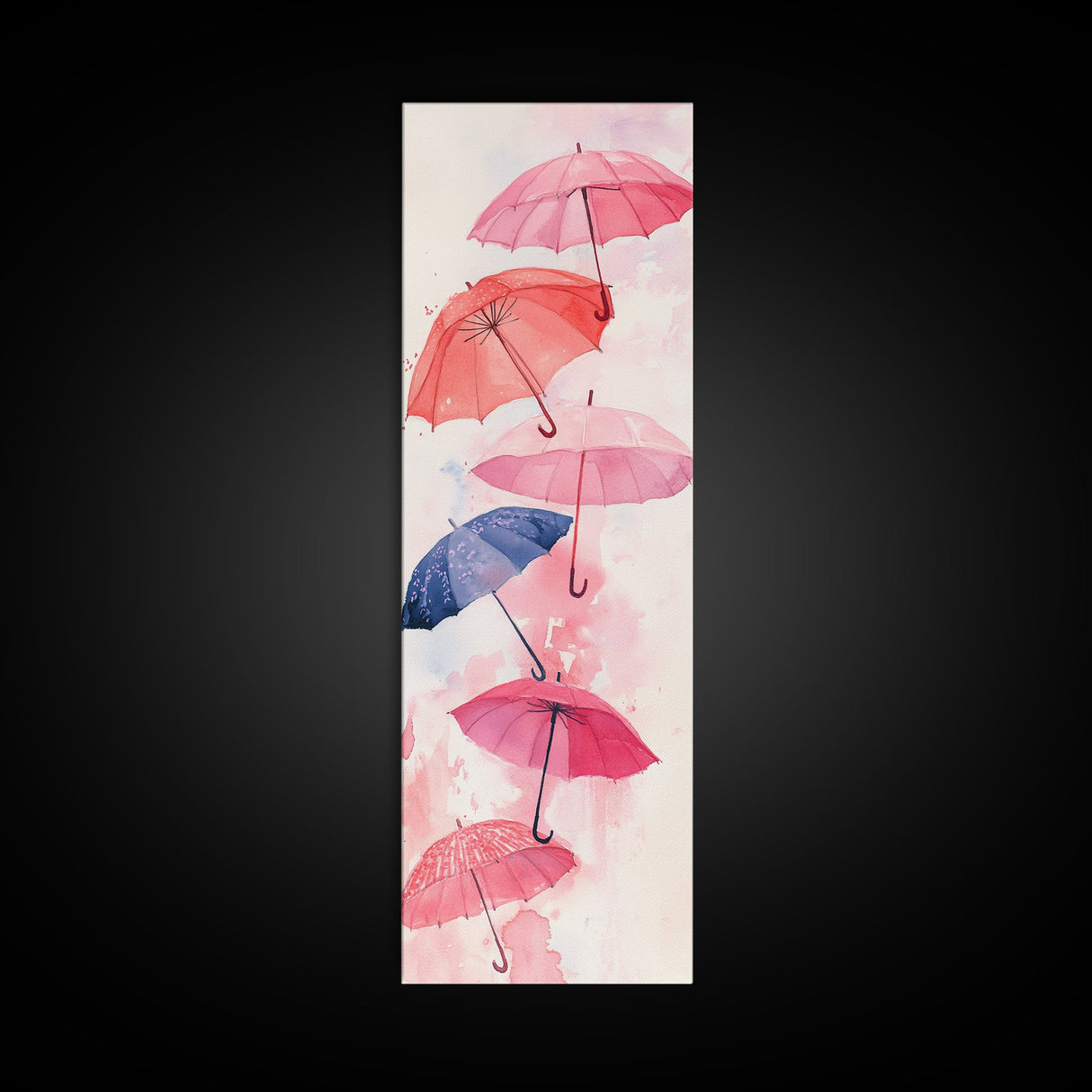 Vibrant Umbrellas Framed Canvas Print in Pink Orange Wall Art Style Perfect Whimsical Vertical Art for Dorm or Playful Decor