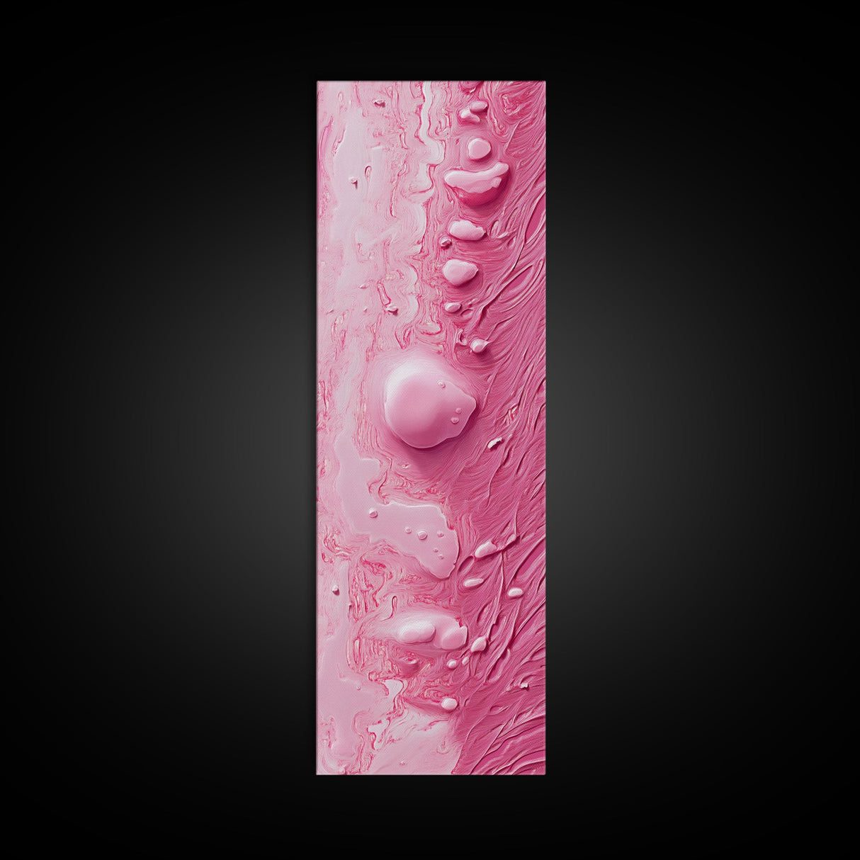 Pink Texture Abstract Framed Canvas Print, Minimalist Blotter Art in Light Pink Tones, Skinny Wall Art for Modern Bedroom or Office