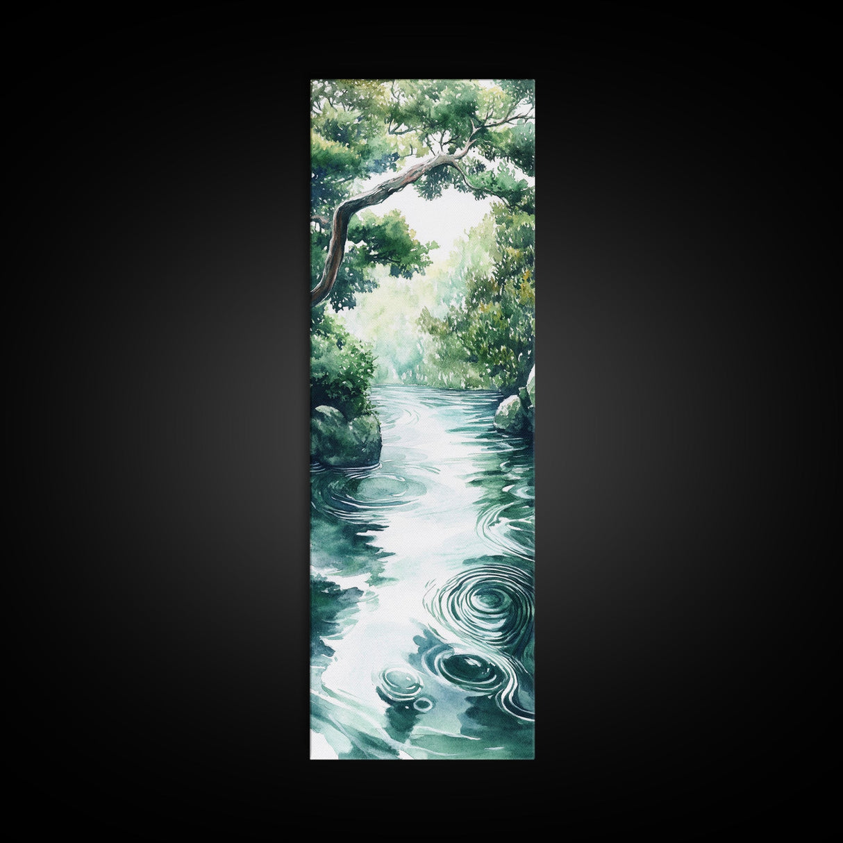 Serene Forest Stream Framed Canvas Print Coastal Landscape Art Green Wall Art Rustic Decor Vertical Art Guest Room Wall Decor