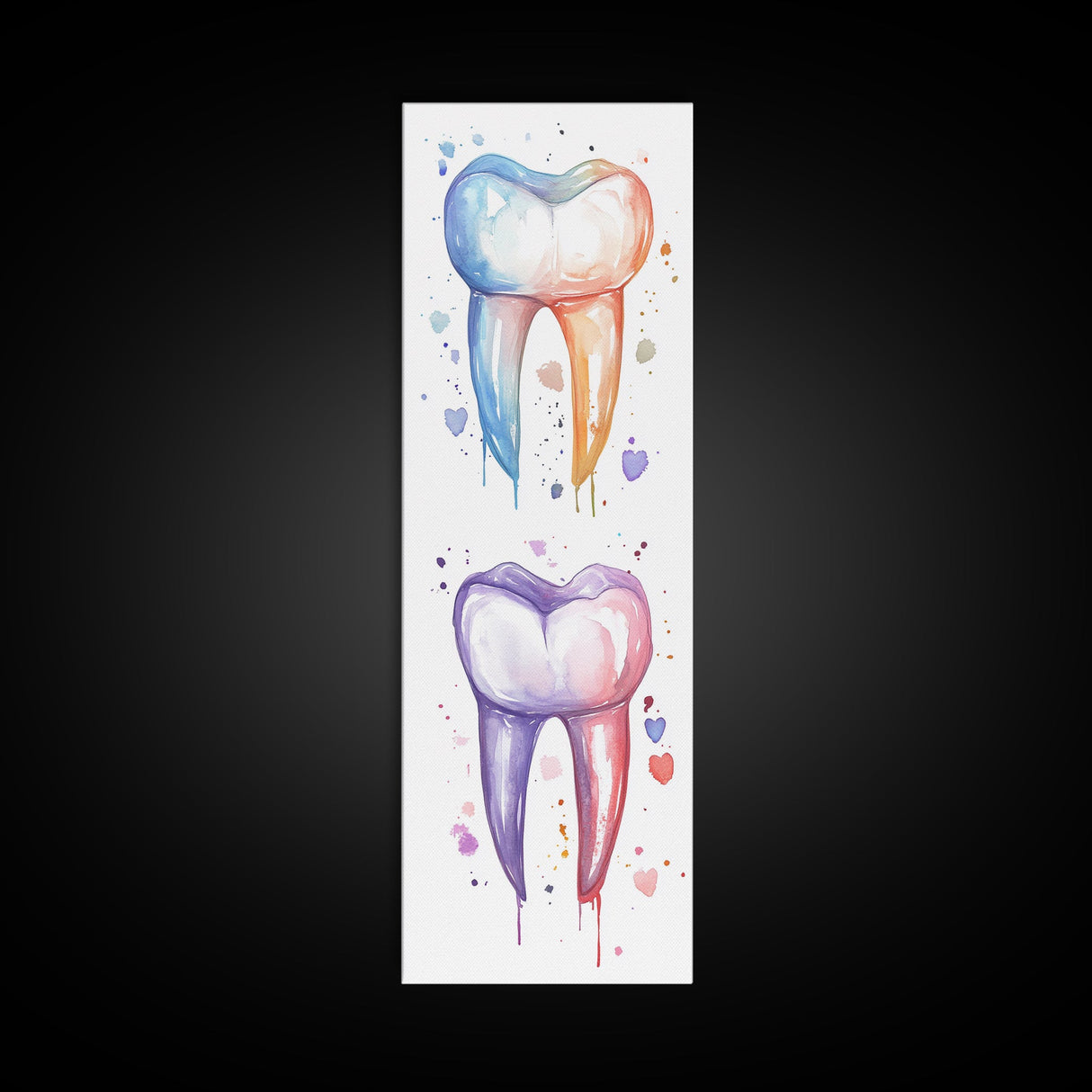 Watercolor Teeth Canvas Print, Dentist Office Vertical Wall Art, Vibrant Dental Art Print for Gift Ideas