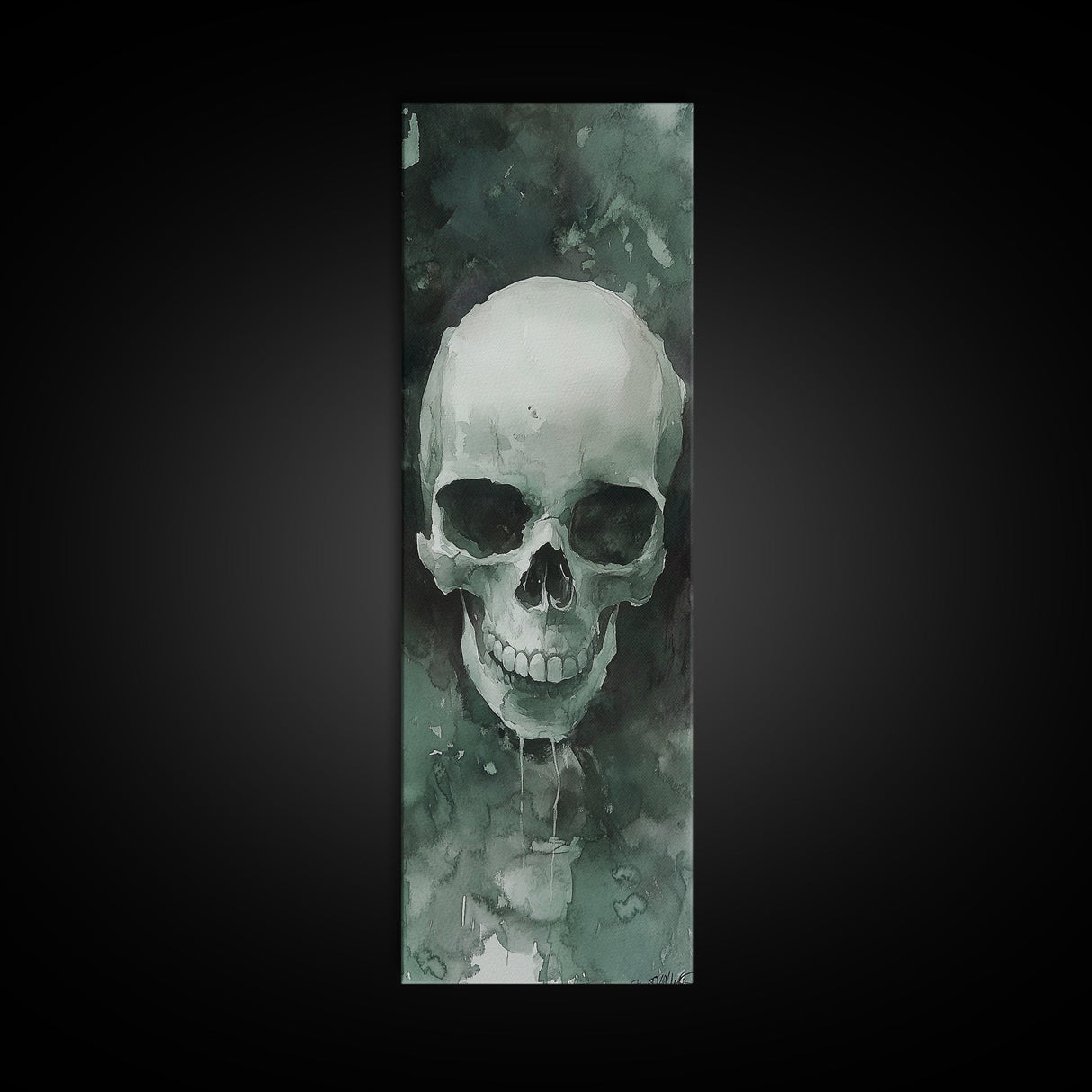 Minimalist Skull Canvas Print in Dark Green Tones, Wabi Sabi Art with Rustic Decor Style, Perfect for Unique Wall Art Accent