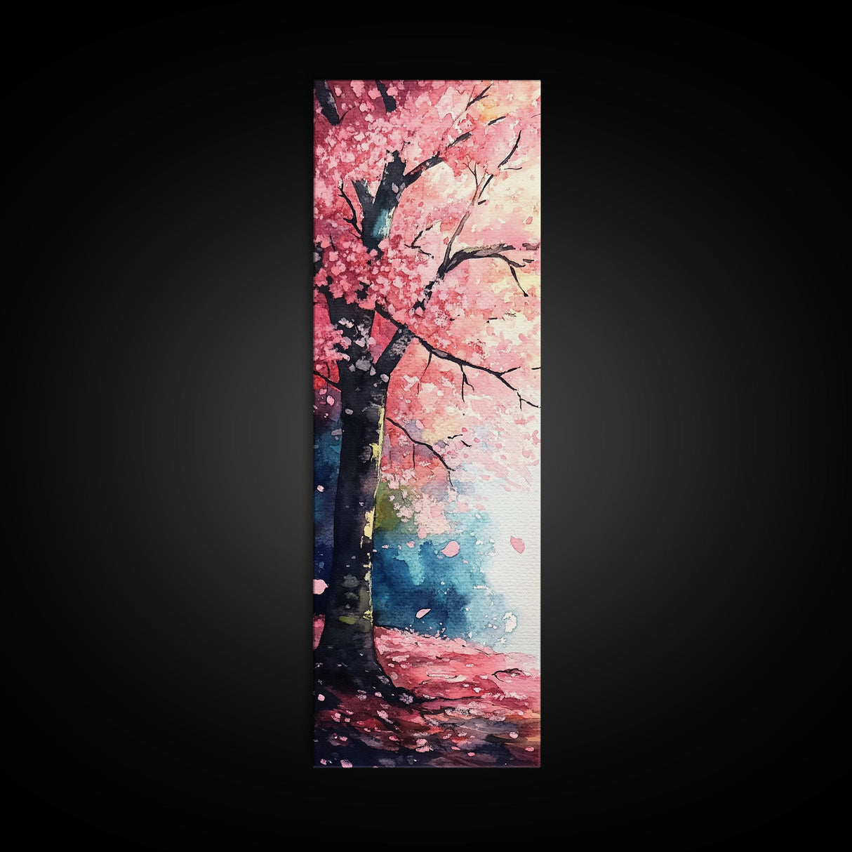 Cherry Blossom Tree Framed Canvas Print, Moody Pink Wall Art, Japanese Botanical Artwork, Vertical Minimalist Decor, Gift Idea
