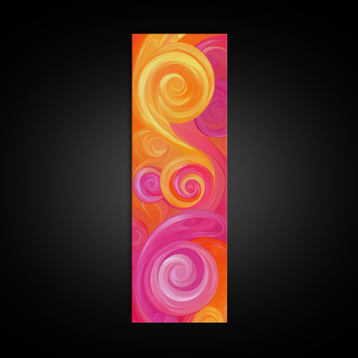 Bright Pink Orange Abstract Swirls Canvas Print, Vertical Skinny Art, Pink Orange Dorm Wall Art, Minimalist Artistic Decor