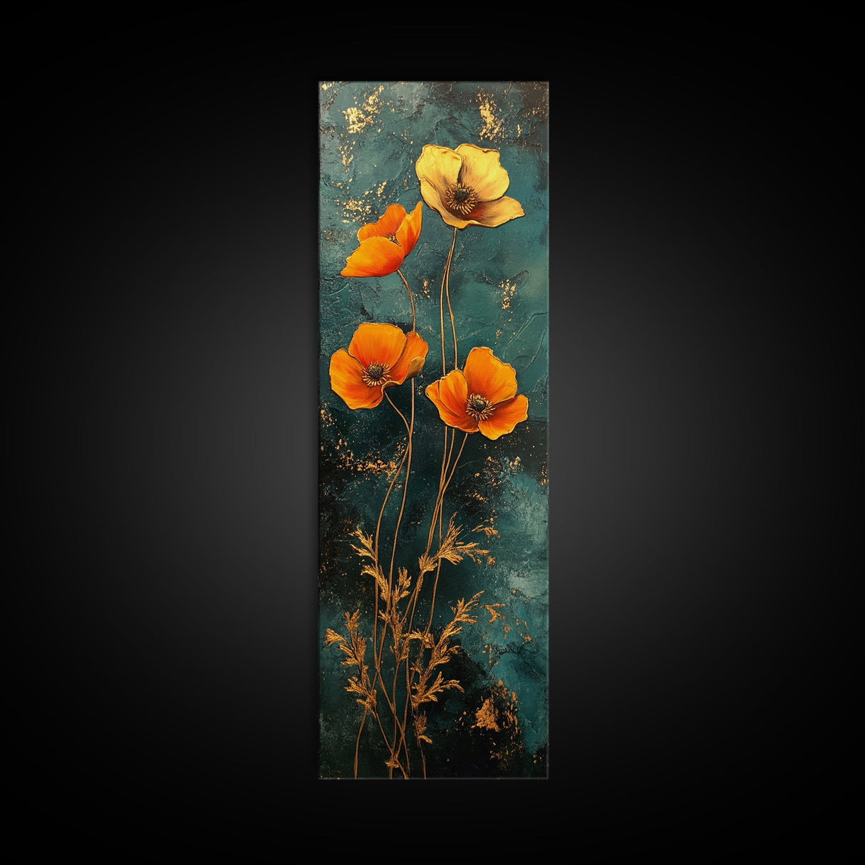 Elegant Poppy Bouquet Framed Canvas Print | California Poppy Art | Botanical Prints | Vertical Art | Rustic Wall Art | Fall Decor