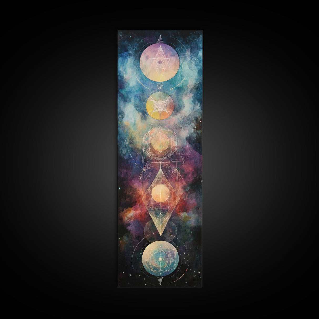 Galactic Chakra Canvas Print With Sacred Geometry Art, Wabi Sabi Inspired, And Therapy Art For Bedroom Or Meditation Spaces