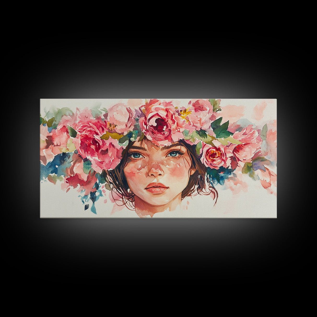 Floral Crown Canvas Print | Goddess Art Print | Pink Abstract Art | Romantic Woman Art | Boho Bedroom Decor Framed Canvas Print