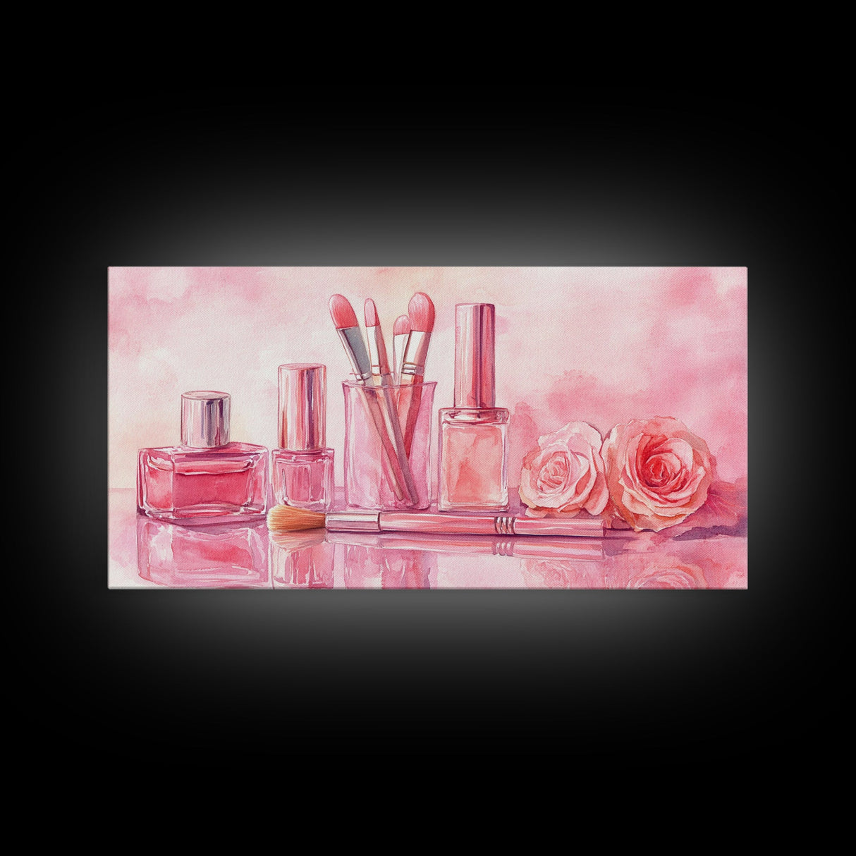 Pink Makeup Canvas Print | Therapy Art | Feminine Wall Art | Light Pink Bedroom Decor | Romantic Vanity Framed Canvas Print