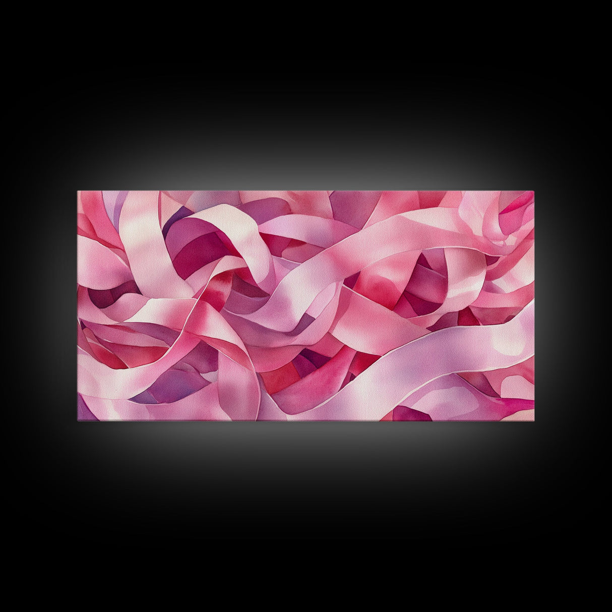 Pink Ribbons Canvas Print | Abstract Art | Light Pink Wall Art | Whimsical Minimalist Decor | Feminine Bedroom Canvas Print
