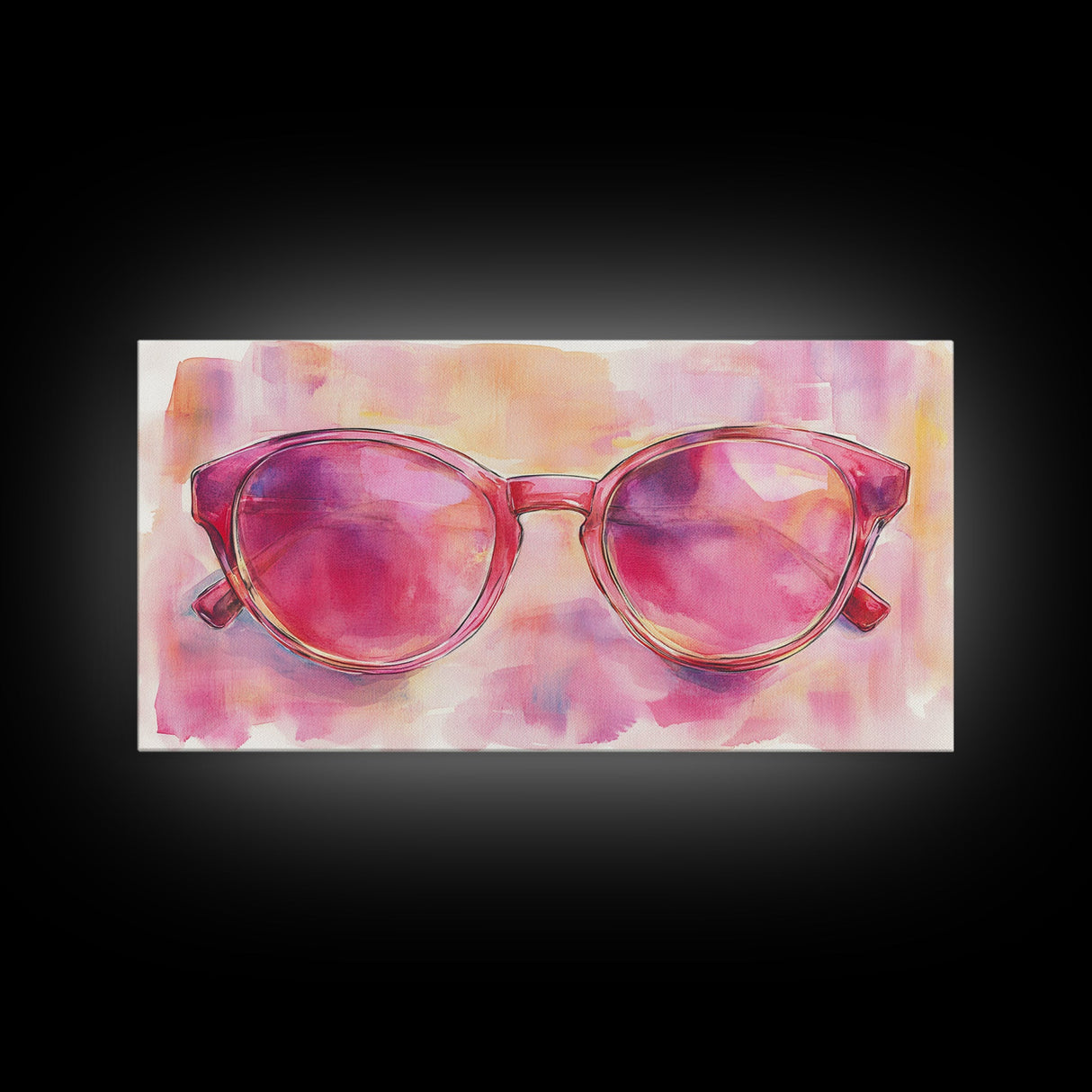 Pink Sunglasses Painting Framed Canvas Print, Whimsical Art Decor, Light Pink Wall Art, Retro Fashion Gift Idea, Original Artwork