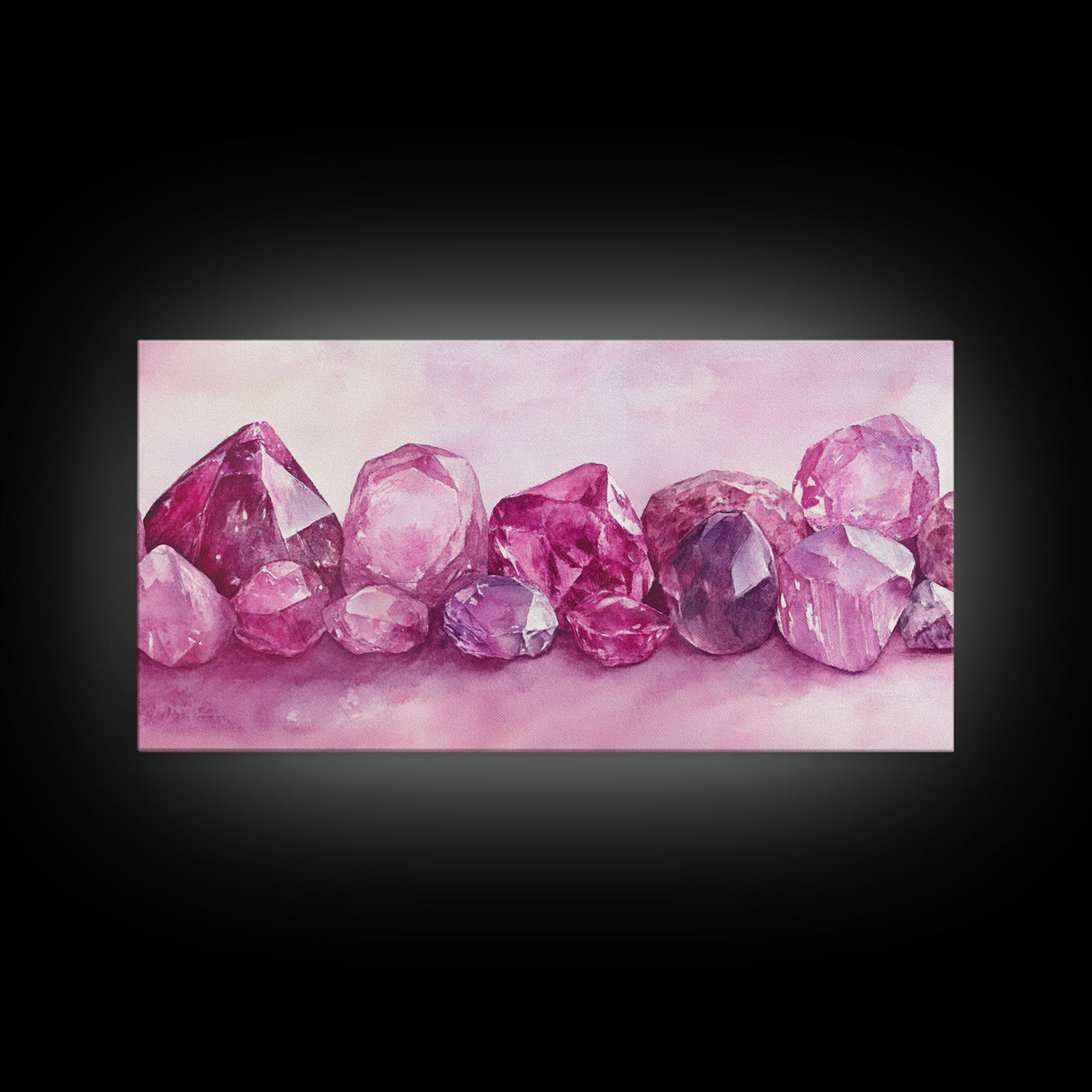 Gemstone Painting Canvas Print - Pink Abstract Art Minimalist Gemstone Painting Coastal Decor Feminine Gift Idea Wall Ar