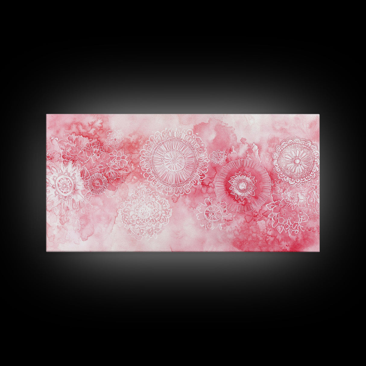 Intricate Lace Pattern Framed Canvas Print, Sacred Geometry Art, Light Pink Abstract Wall Art, Feminine and Minimalist Home Decor