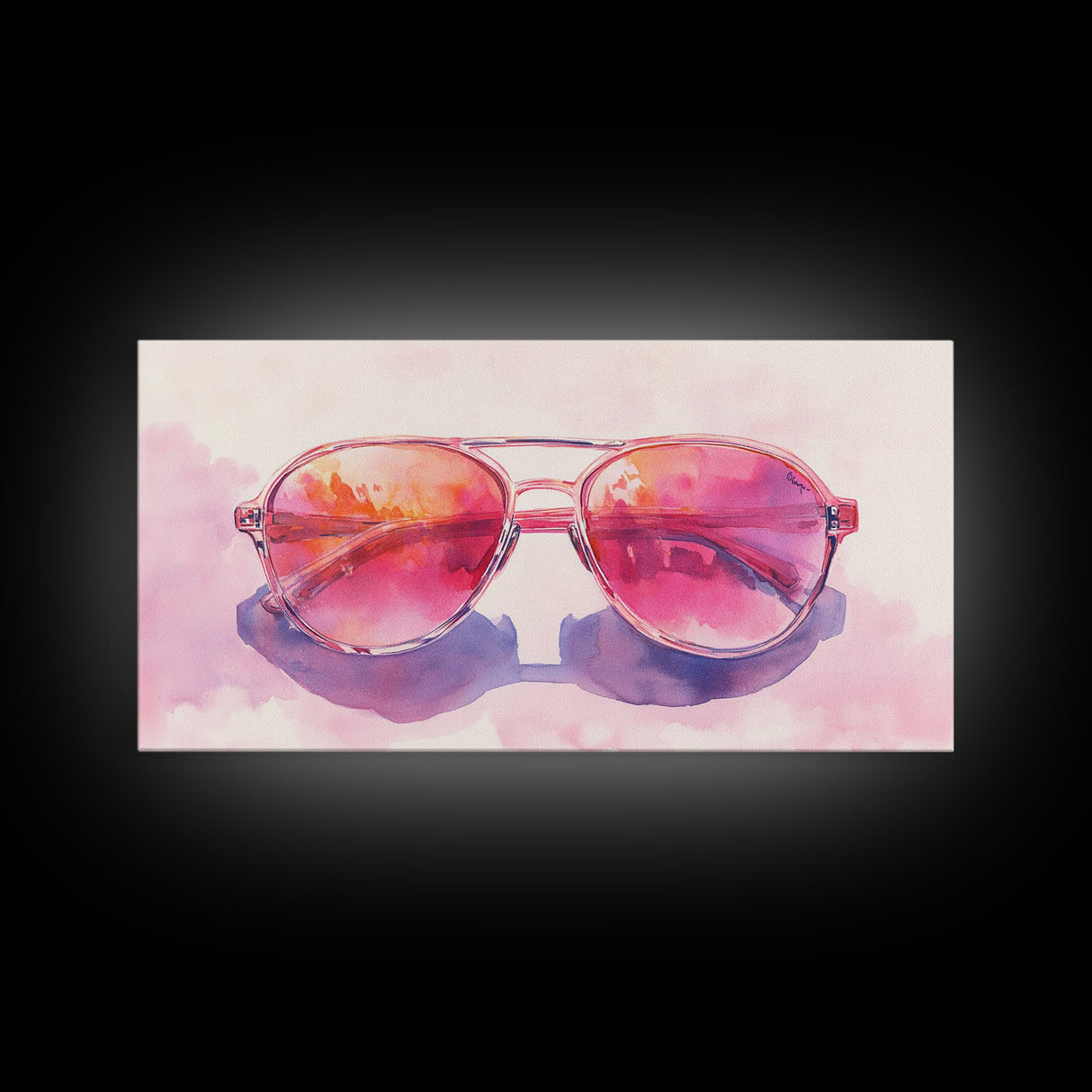 Retro Sunglasses Art Canvas Print | Fun Pink Wall Art | Whimsical Framed Canvas Print | Boho Chic Decor | Gift Idea | Dorm Room Art