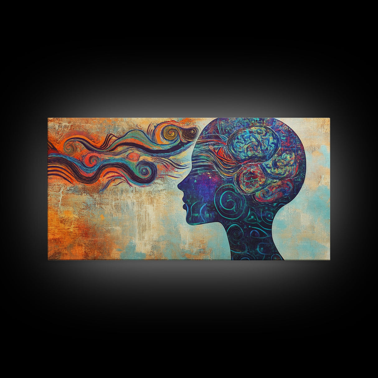 Vibrant Abstract Woman Framed Canvas Print -Abstract Goddess Wall Art - Artistic Brain Art- Geometric Wall Art
