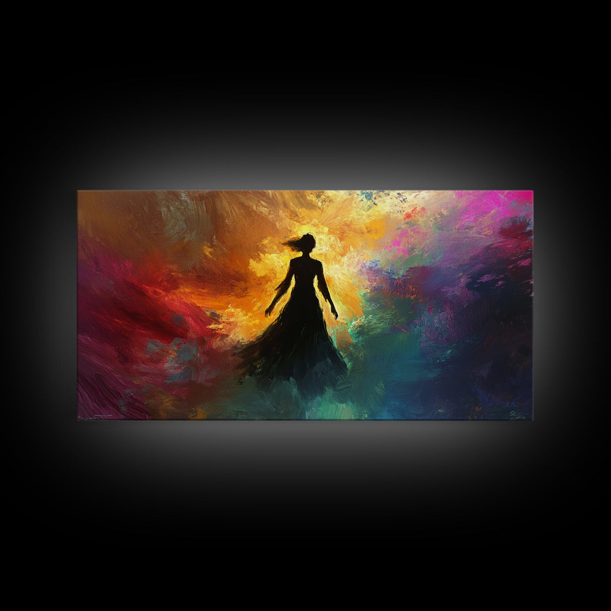 Woman Silhouette Sunset Canvas Print, Goddess Art Print, Romance Painting, Moody Woman Art, Bedroom Art, Fall Art, Vertical Wall Art
