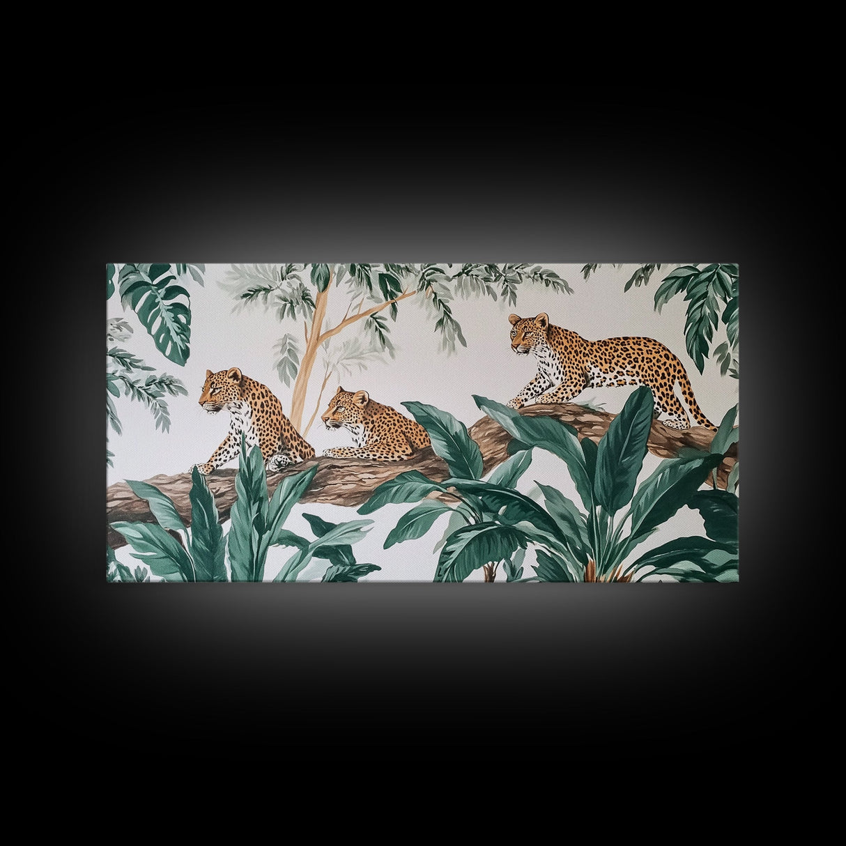 Tropical Leopard Trio Canvas Print Rustic Wall Art Botanical Jungle Decor Leopard Wall Art Above Sofa Art Gift Idea