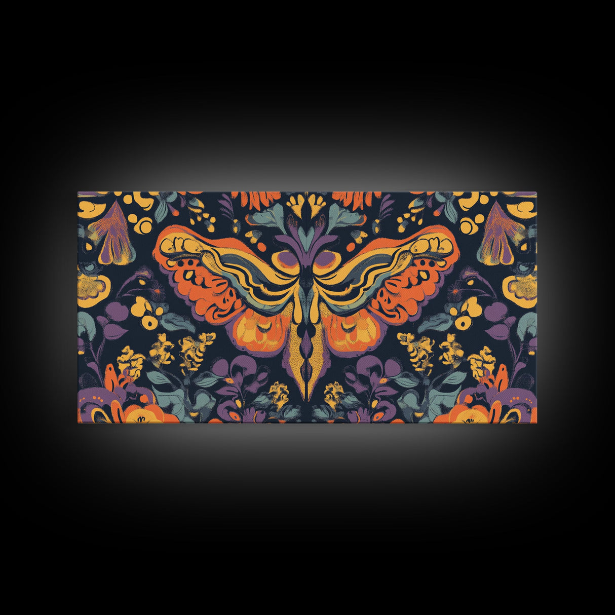 Mystical Butterfly Mandala Framed Canvas Print, Whimsical Art Decor, Colorful Bohemian Wall Art, Sacred Geometry, Dreamy Bedroom Art