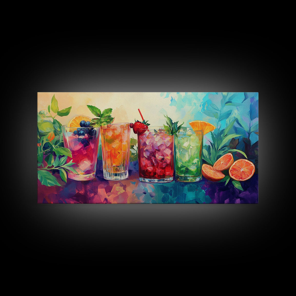 Refreshing Summer Drinks Canvas Print, Vibrant Foodie Kitchen Art, Colorful Beverage Wall Art, Dining Room Decor, Cocktail Party Art