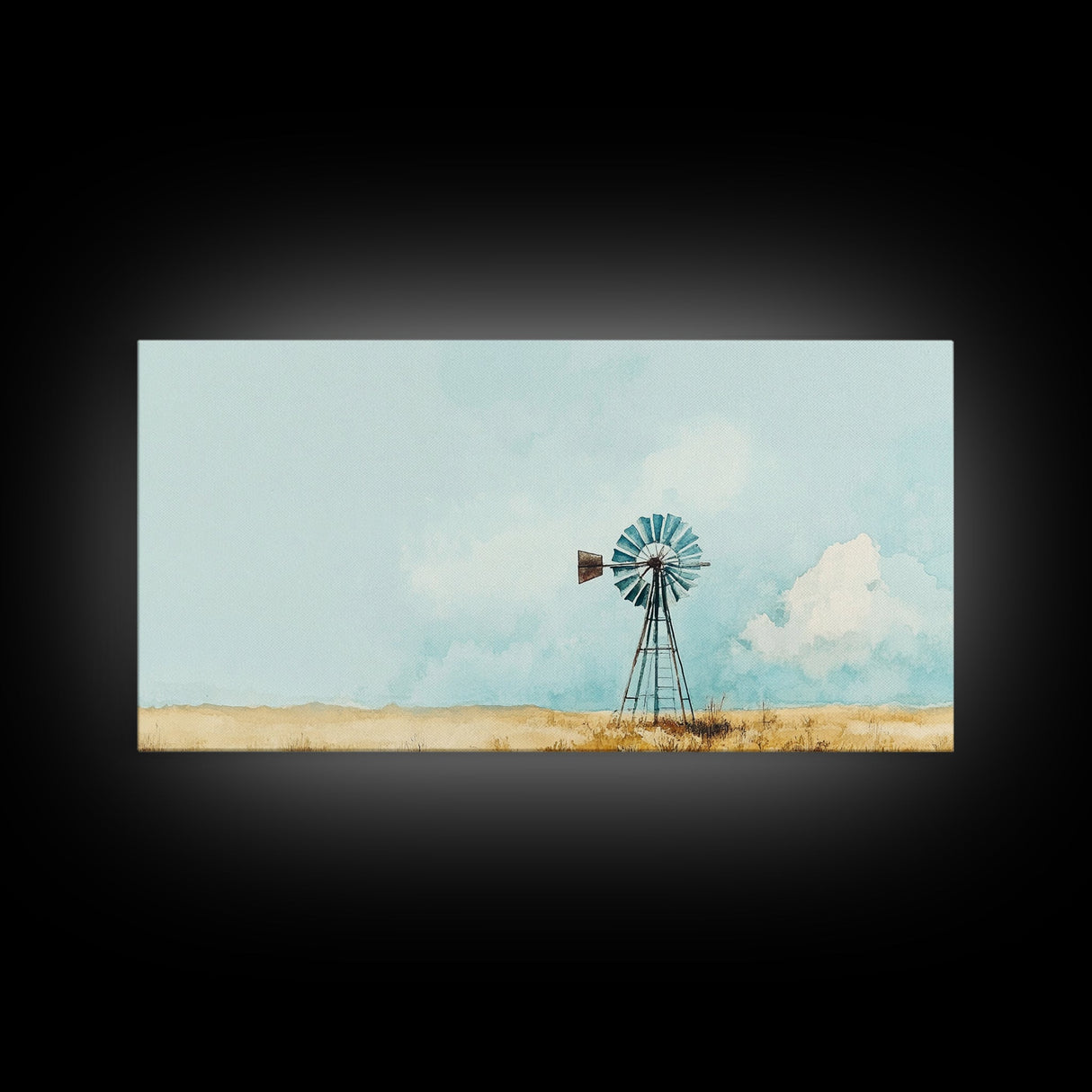 Minimalist Windmill Landscape Framed Canvas Print Above Couch Rustic Wall Art Coastal Inspired Bedroom Decor Horizontal Wall Art Idea