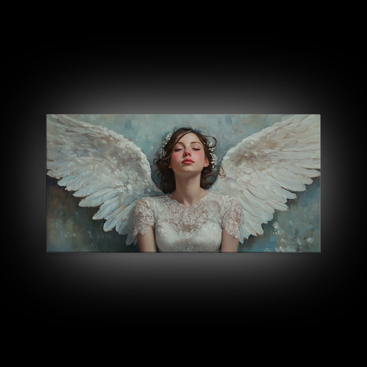 Heavenly Grace Framed Canvas Print with Angel Art Prints and Whimsical Art for Light Pink Wall Art and Romantic Home Decor
